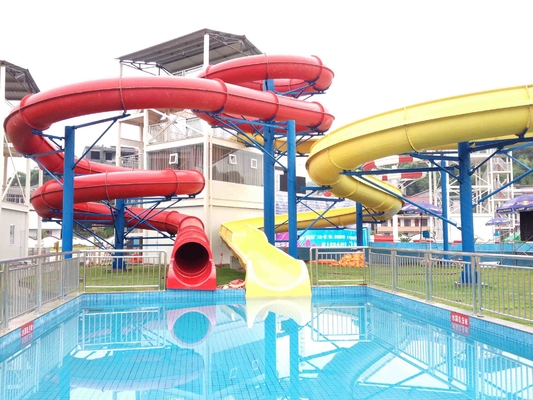 Customized Color Spiral Fiberglass Water Slides Galvanized Carbon Steel Frame