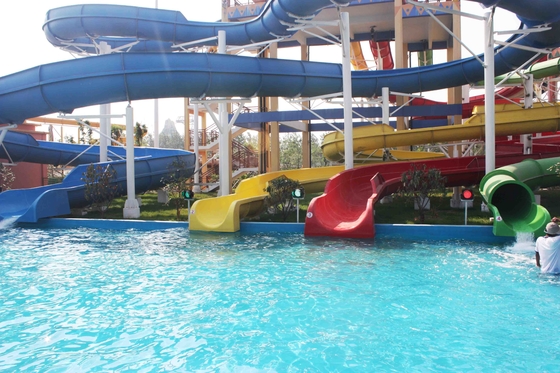Funny FPR Water Slide Games Double Open And Close Cool Water Slides for Water Park