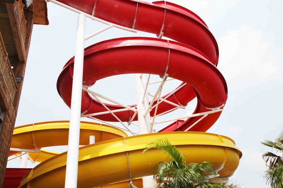 Outdoor Fiberglass Water Slides Custom FRP Spiral Red Water Slides CE