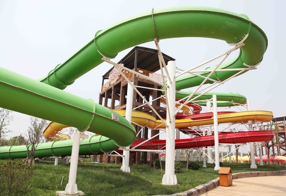 Green Big Commercial Pool Water Slides For Theme Park / Backyard Water Slides Kids