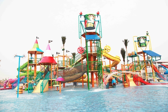 Durable Aqua Playground With Waterpark Slides And Funny Water Bucket