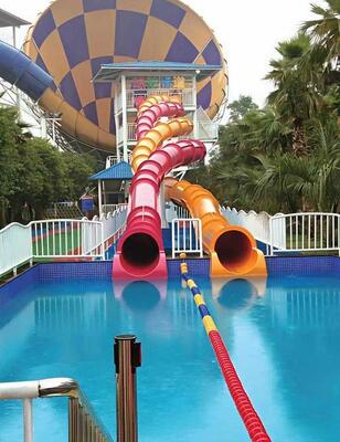 Dragon Slide 9m Platform Height 2 ống song song 50m Long Hộp kín ống slide nước sợi thủy tinh
